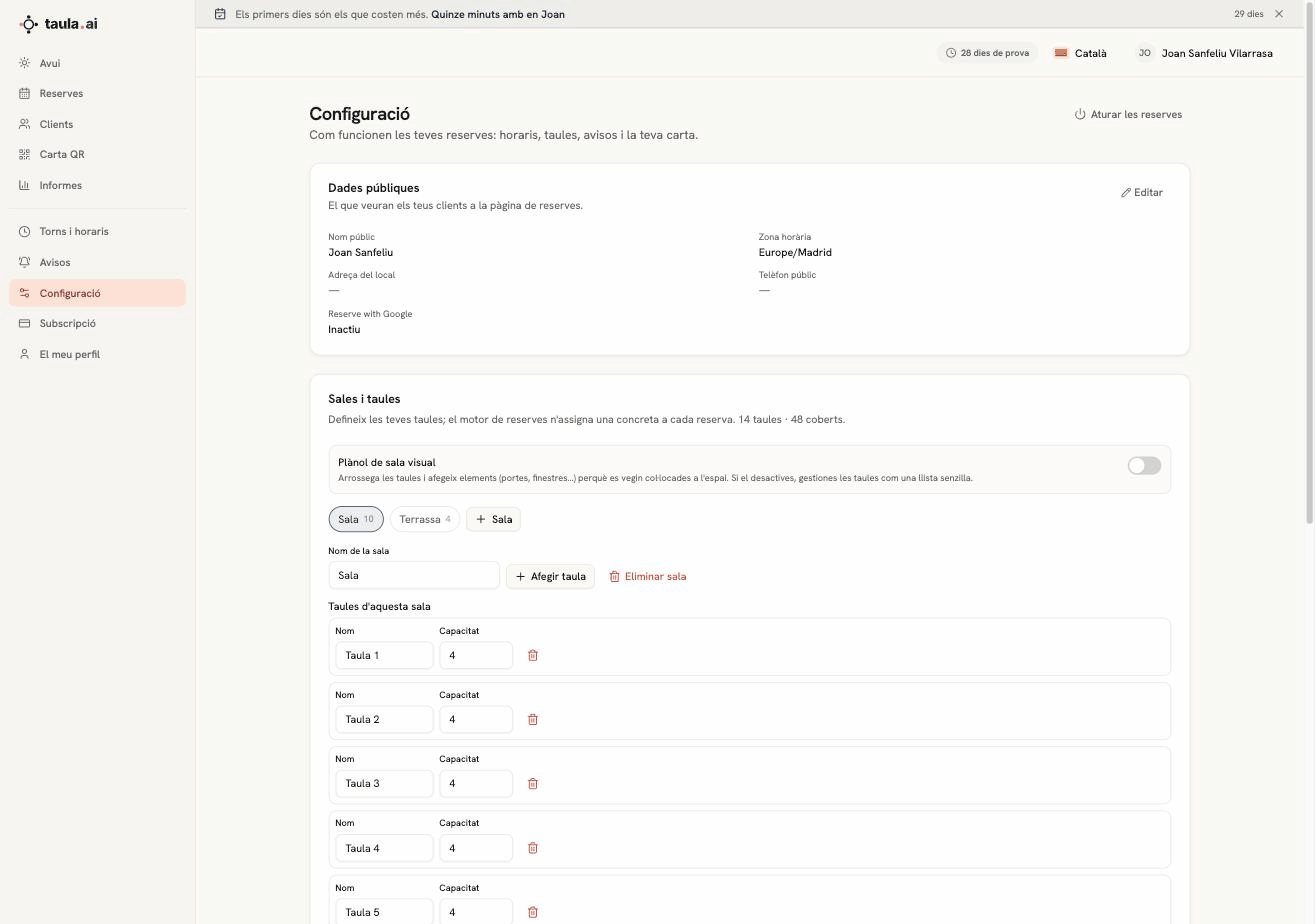 Configuració de sales i taules